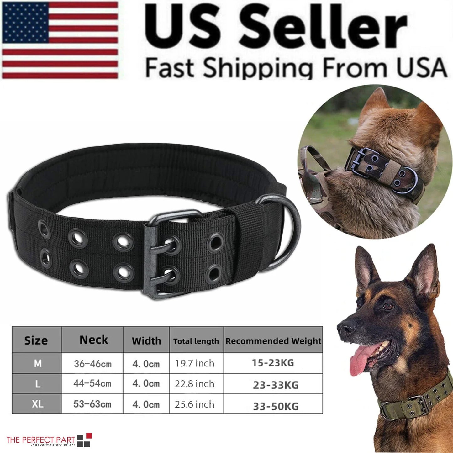 2-Inch Wide Tactical Heavy-Duty Nylon Large Dog Collar for K9 Military Use with Metal Buckle