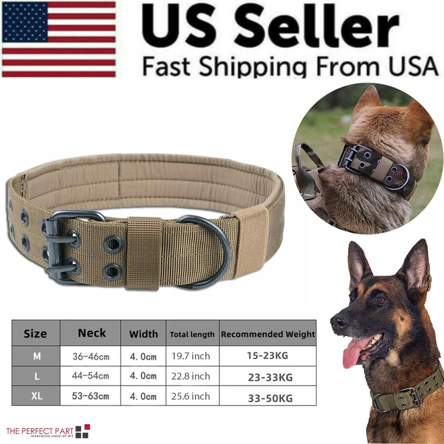 2-Inch Wide Tactical Heavy-Duty Nylon Large Dog Collar for K9 Military Use with Metal Buckle
