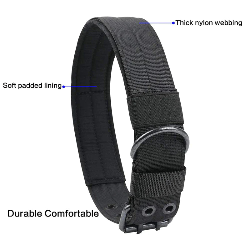 2-Inch Wide Tactical Heavy-Duty Nylon Large Dog Collar for K9 Military Use with Metal Buckle