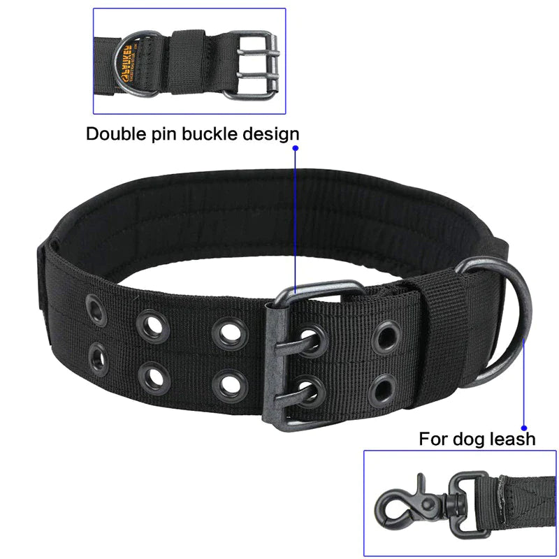 2-Inch Wide Tactical Heavy-Duty Nylon Large Dog Collar for K9 Military Use with Metal Buckle