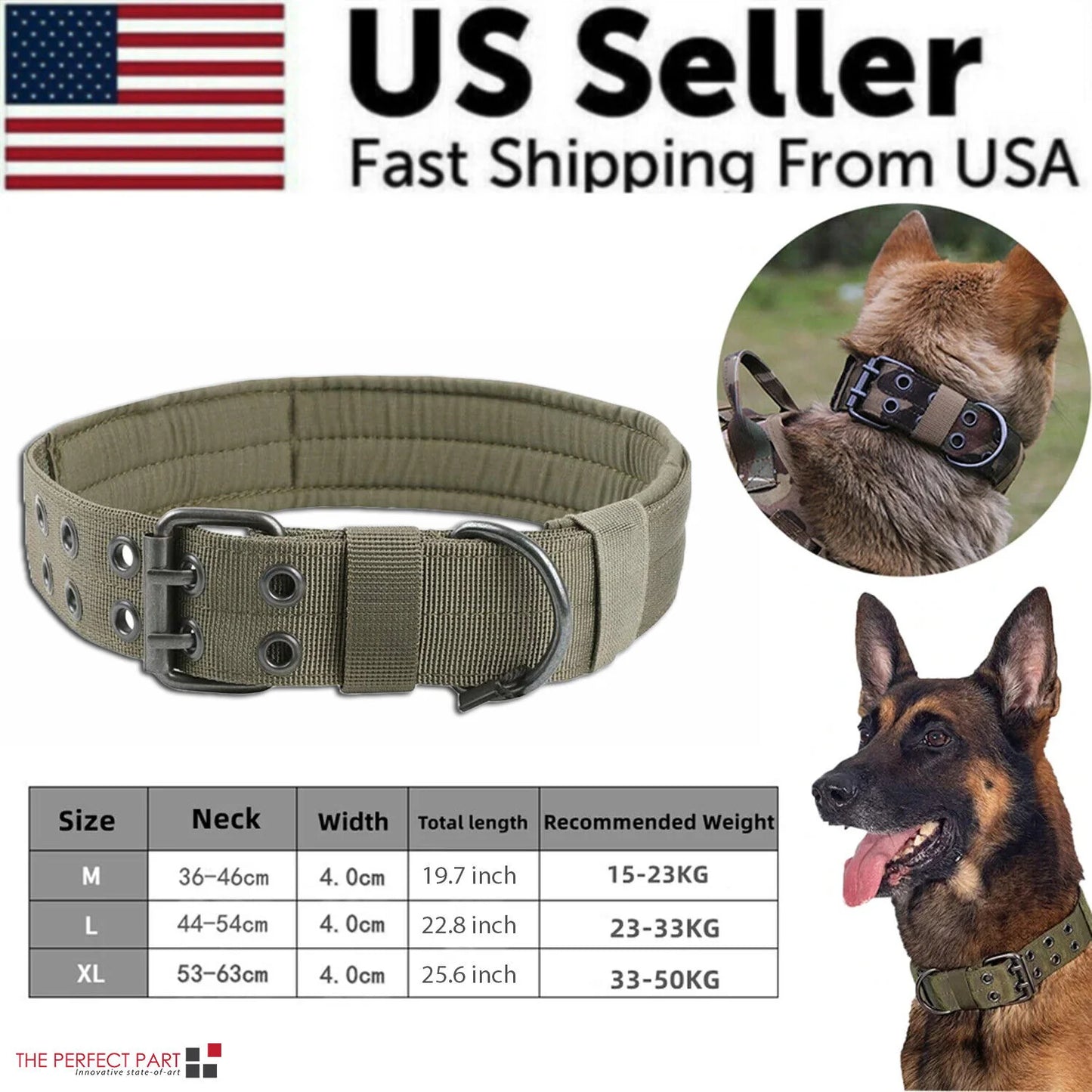 2-Inch Wide Tactical Heavy-Duty Nylon Large Dog Collar for K9 Military Use with Metal Buckle