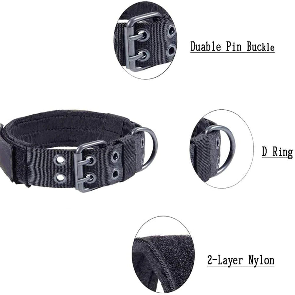 2-Inch Wide Tactical Heavy-Duty Nylon Large Dog Collar for K9 Military Use with Metal Buckle