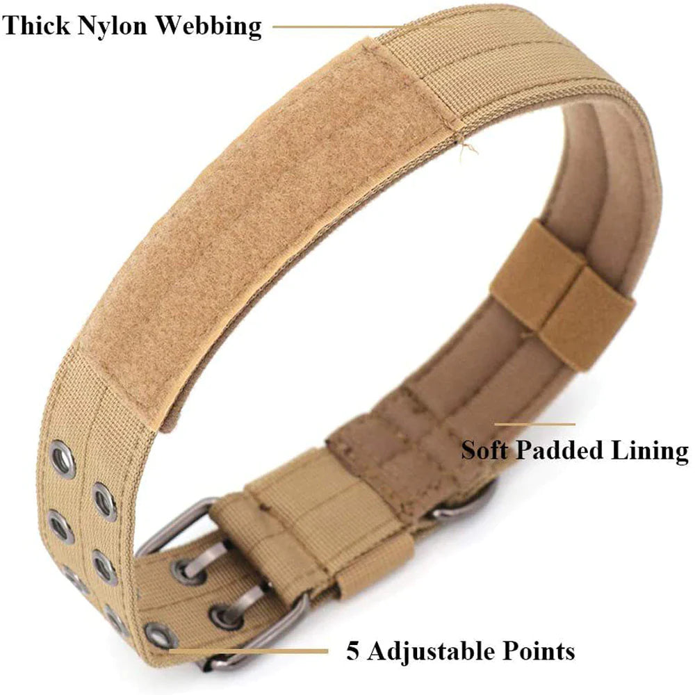 2-Inch Wide Tactical Heavy-Duty Nylon Large Dog Collar for K9 Military Use with Metal Buckle