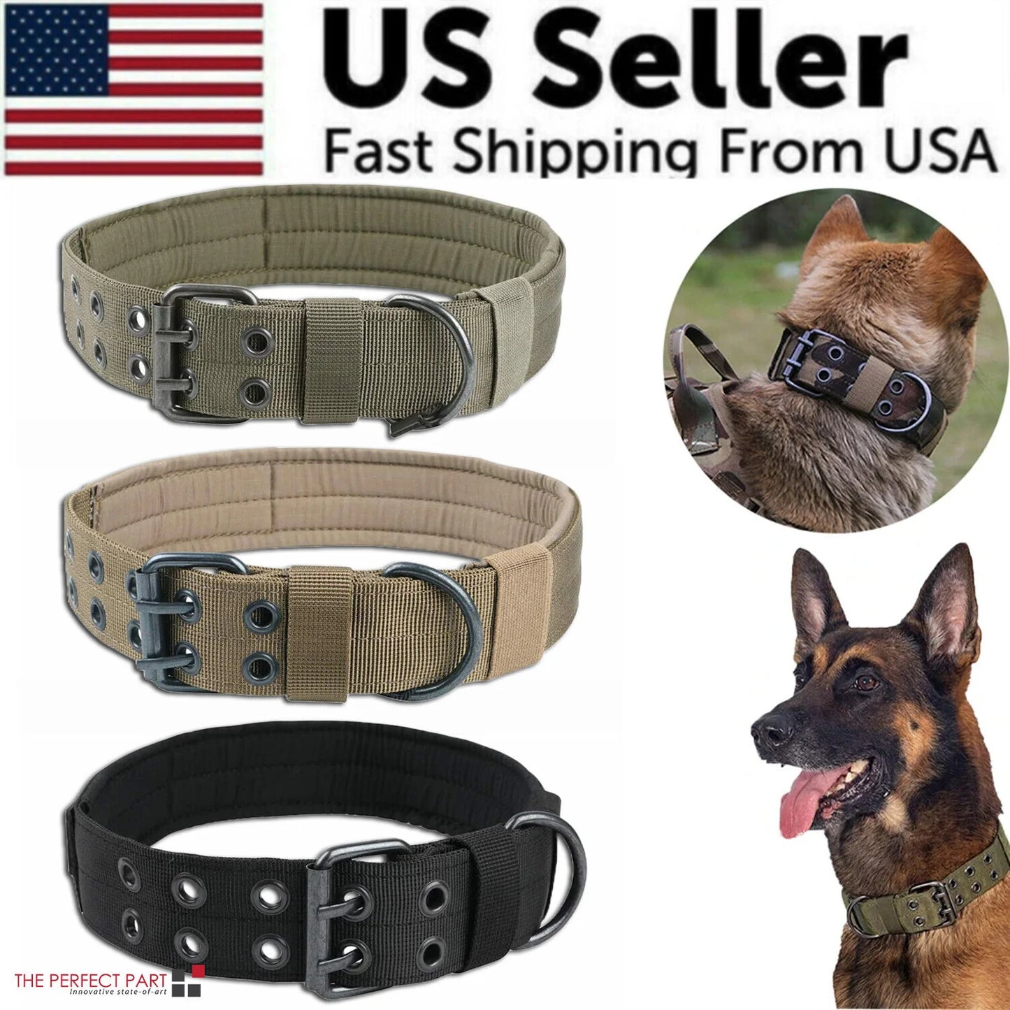 2-Inch Wide Tactical Heavy-Duty Nylon Large Dog Collar for K9 Military Use with Metal Buckle