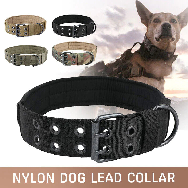 2-Inch Wide Tactical Heavy-Duty Nylon Large Dog Collar for K9 Military Use with Metal Buckle