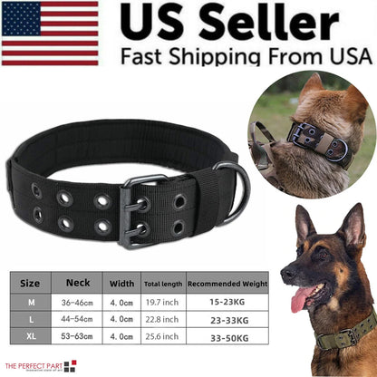 2-Inch Wide Tactical Heavy-Duty Nylon Large Dog Collar for K9 Military Use with Metal Buckle