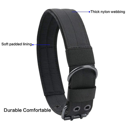 2-Inch Wide Tactical Heavy-Duty Nylon Large Dog Collar for K9 Military Use with Metal Buckle