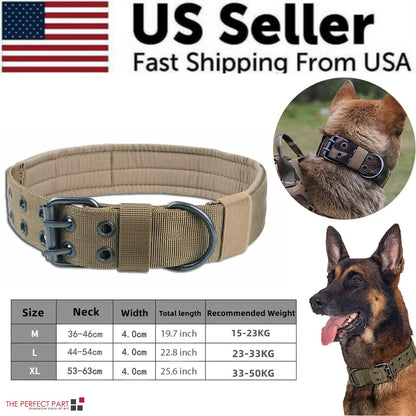 2-Inch Wide Tactical Heavy-Duty Nylon Large Dog Collar for K9 Military Use with Metal Buckle
