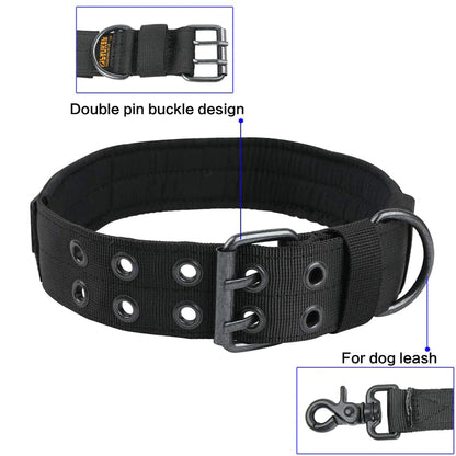 2-Inch Wide Tactical Heavy-Duty Nylon Large Dog Collar for K9 Military Use with Metal Buckle