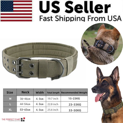 2-Inch Wide Tactical Heavy-Duty Nylon Large Dog Collar for K9 Military Use with Metal Buckle