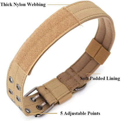 2-Inch Wide Tactical Heavy-Duty Nylon Large Dog Collar for K9 Military Use with Metal Buckle